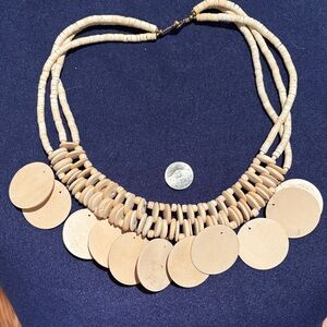 Natural Beige Disc Statement Necklace - Unbranded